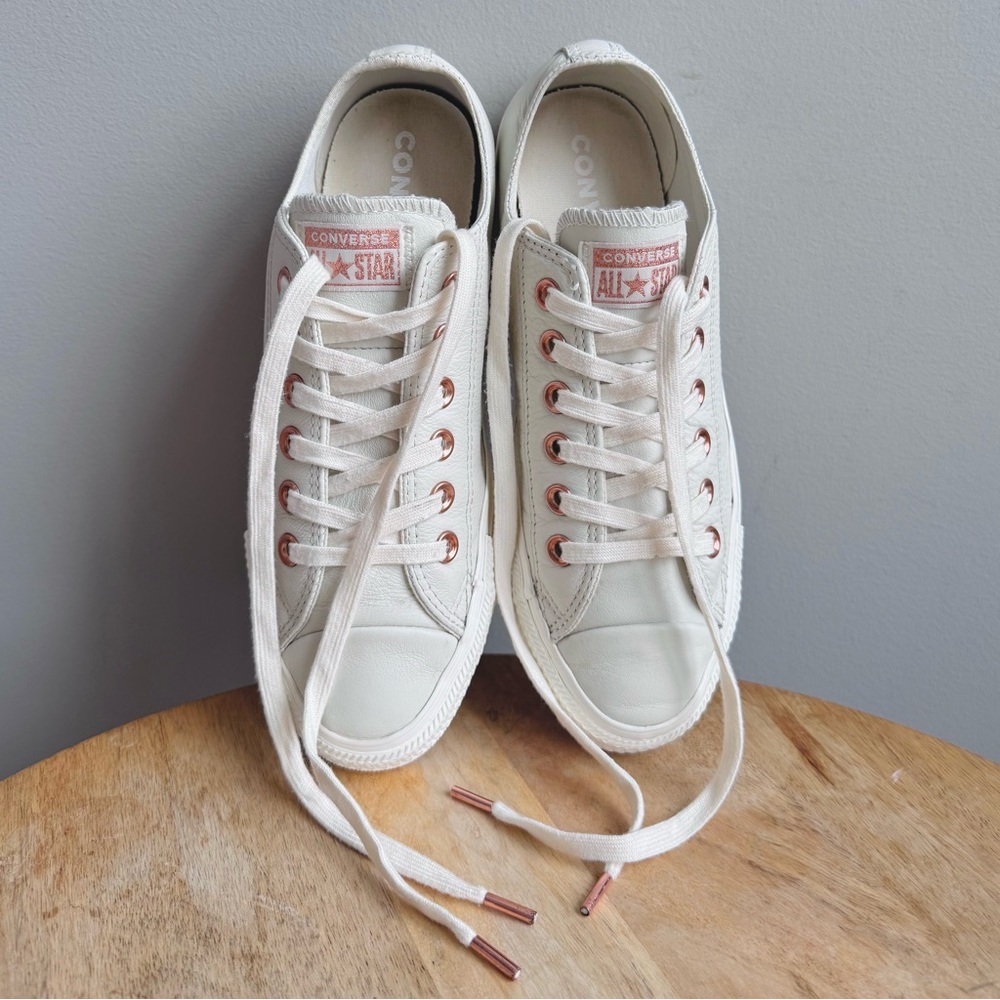 Converse Low Top Sneakers in White with Rose Gold Eyelets - Picture 11 of 14